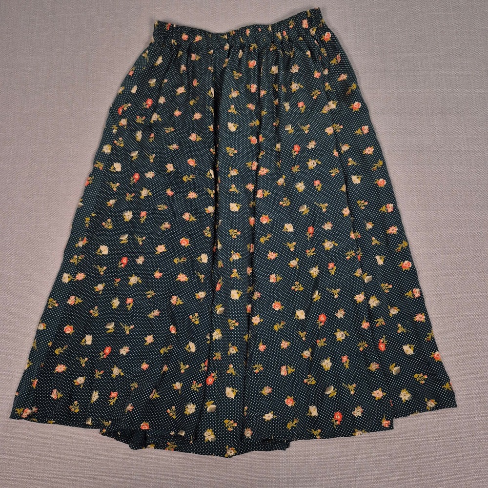 Rexx London New York Floral  Button Front Midi Skirt Dark Green Polka Dot Small - Picture 6 of 6